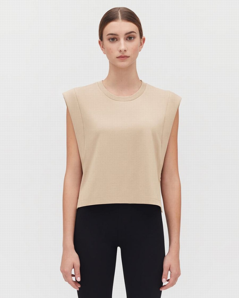 Camiseta Tirantes Cuyana Cropped Mujer Creme Blancas | FPB2829EA