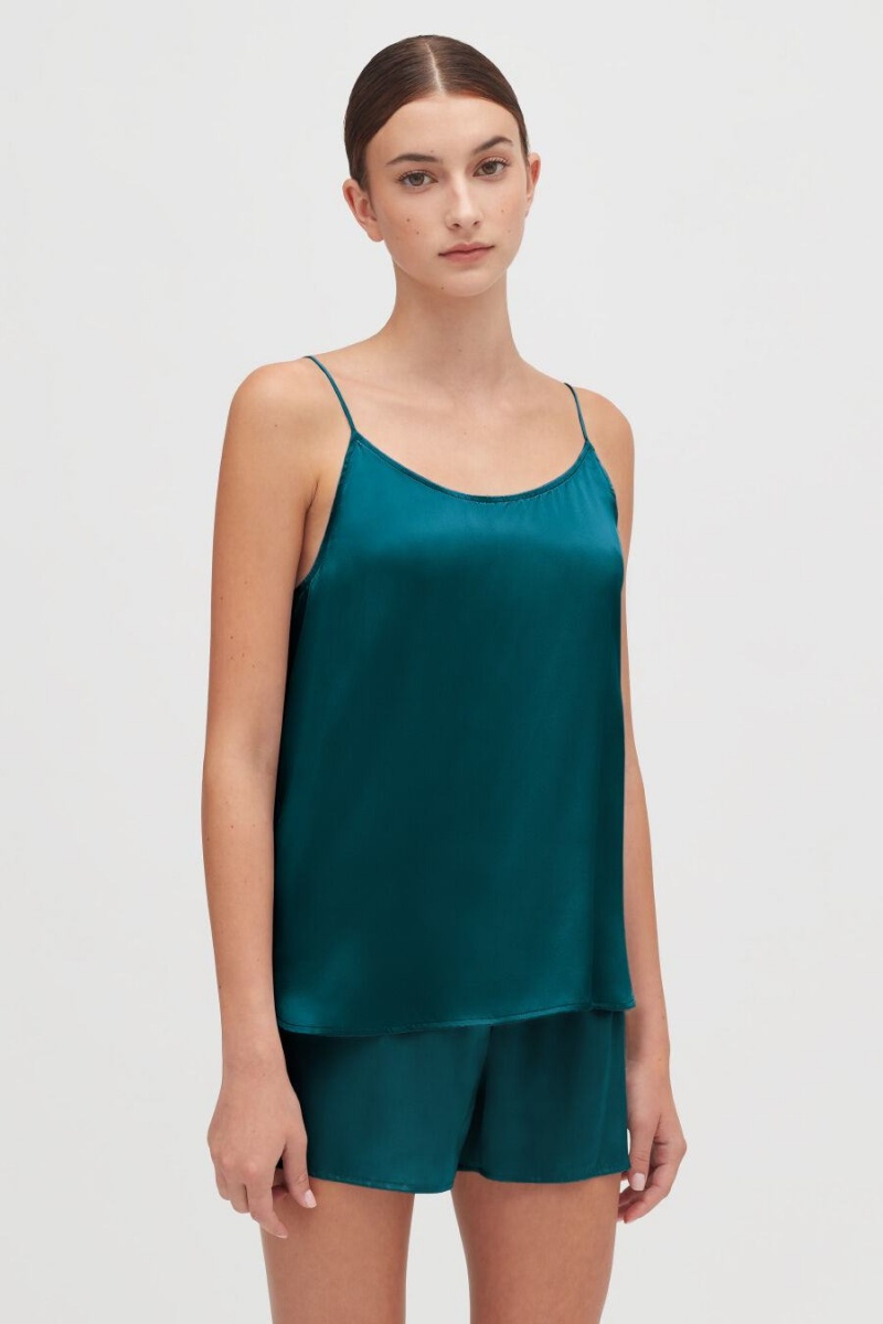 Camiseta Tirantes Cuyana Washable Charmeuse Cross-Back Cami Mujer Azules | IAU8985XL