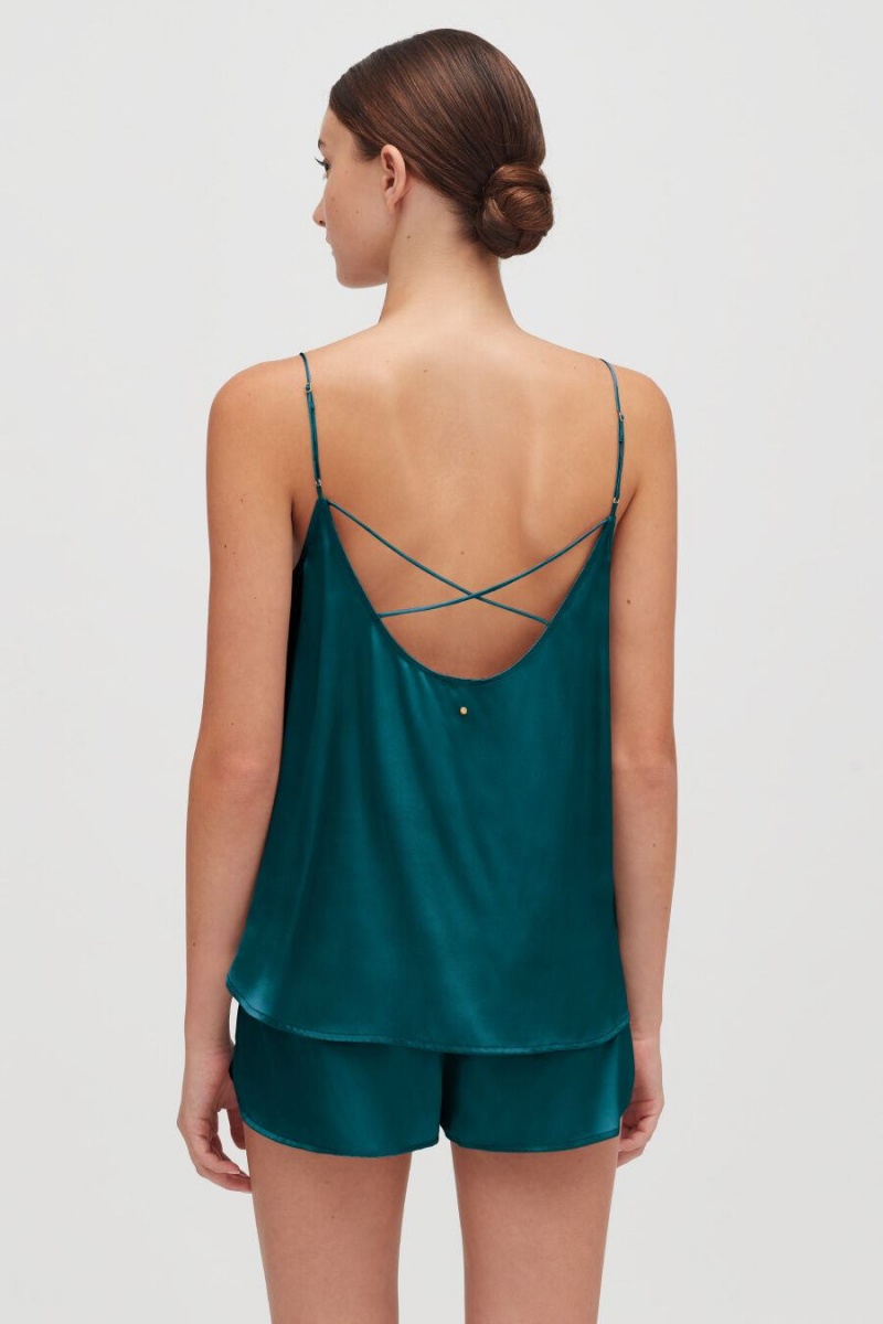 Camiseta Tirantes Cuyana Washable Charmeuse Cross-Back Cami Mujer Azules | IAU8985XL