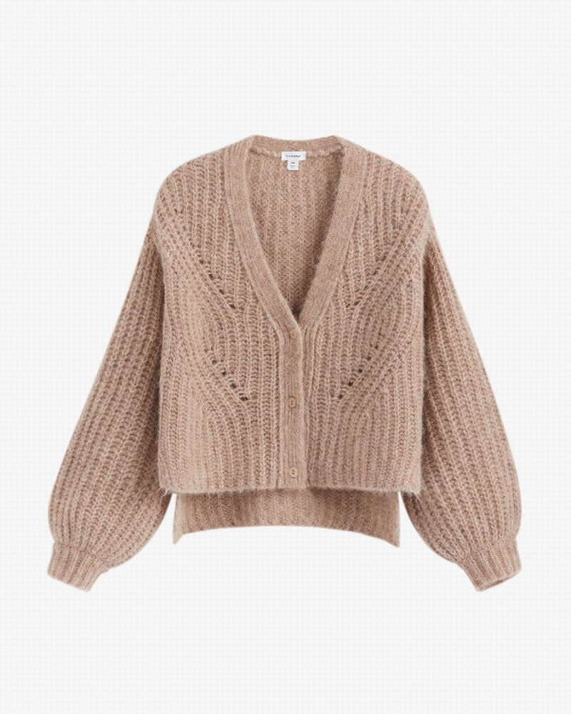 Cárdigan Cuyana Alpaca Lana Cropped Mujer Kaki | WTY8997GF