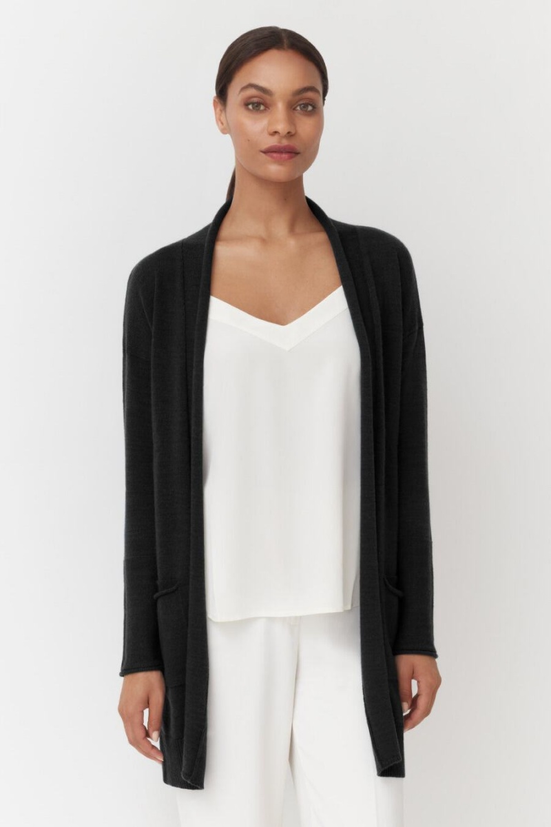 Cárdigan Cuyana Single-Origin Cashmere Long Mujer Negras | RIB2815FY