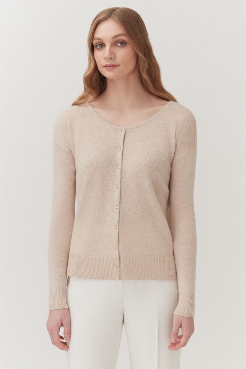 Cárdigan Cuyana Single-Origin Cashmere Mujer Beige | MTI686IZ