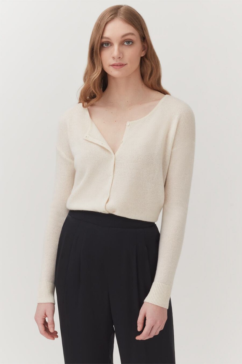 Cárdigan Cuyana Single-Origin Cashmere Mujer Blancas | DUI8912RU