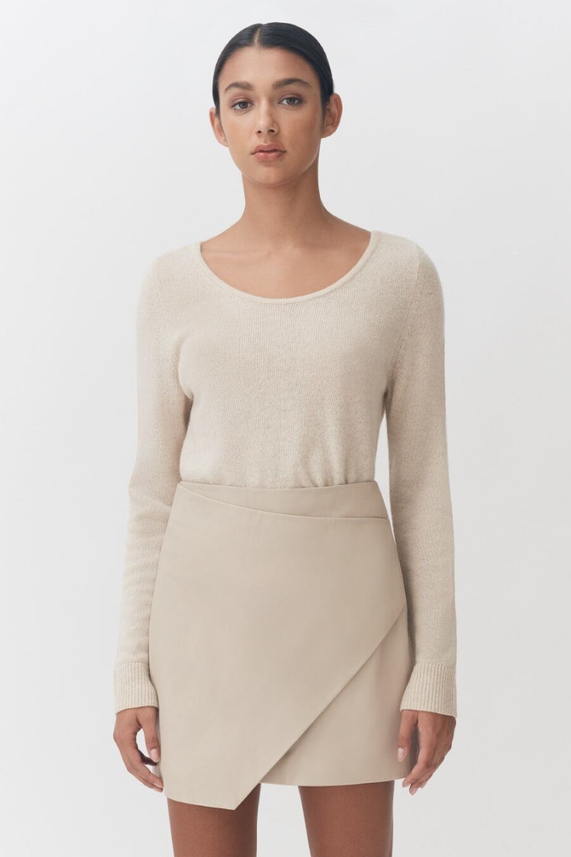 Falda Cuyana Cuero Paneled Mini Mujer Creme Blancas | TNK2664SQ