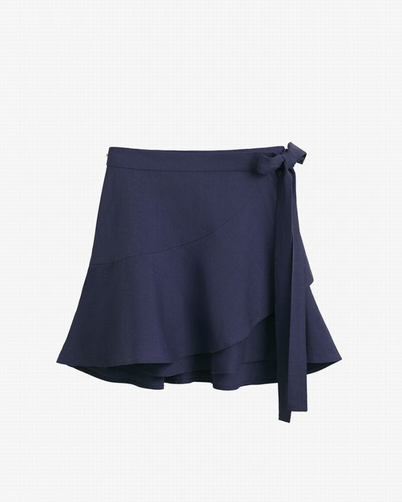 Falda Cuyana Linen Wrap Mini Mujer Azul Marino | NKY7676TC