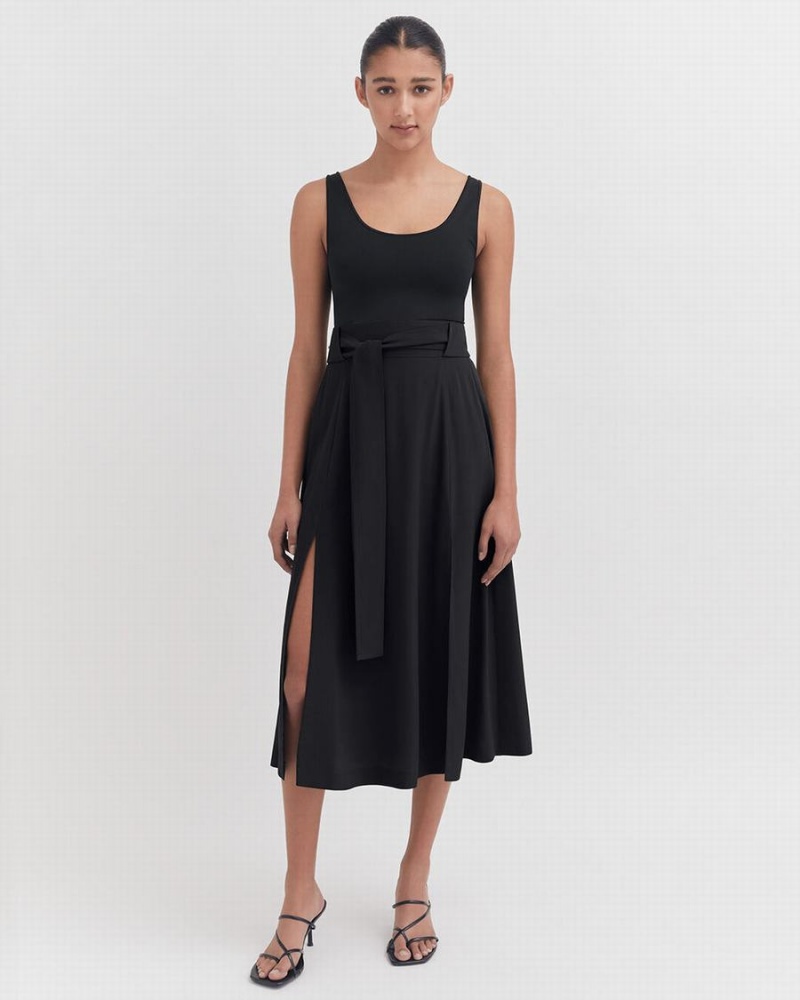 Falda Cuyana Silk Belted Midi Mujer Negras | NKL594KE