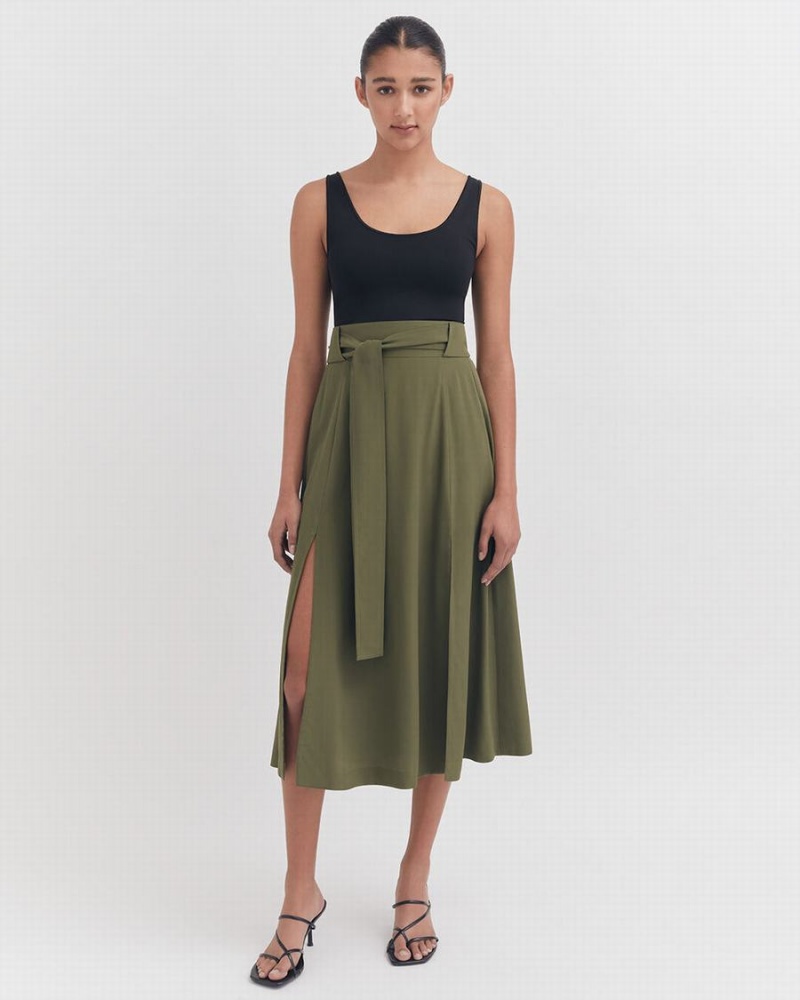 Falda Cuyana Silk Belted Midi Mujer Verde Oscuro | UWA1010HK