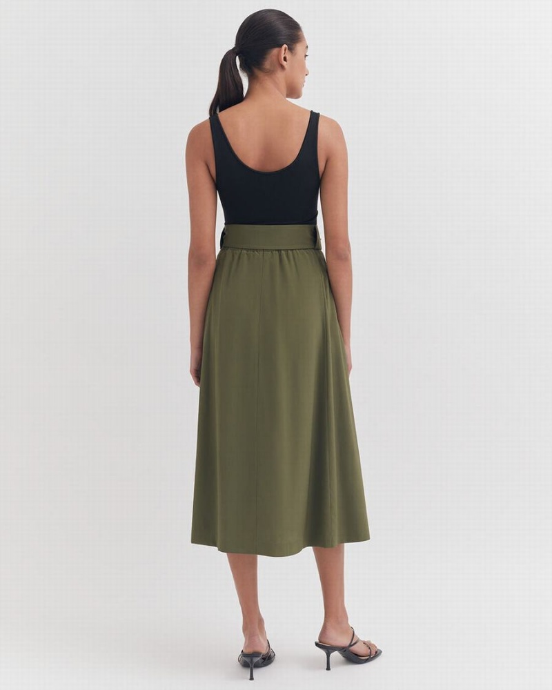 Falda Cuyana Silk Belted Midi Mujer Verde Oscuro | UWA1010HK