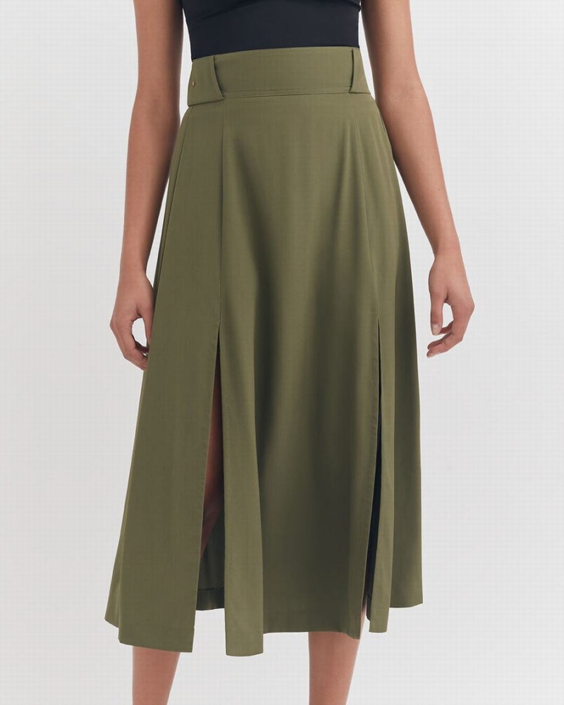 Falda Cuyana Silk Belted Midi Mujer Verde Oscuro | UWA1010HK