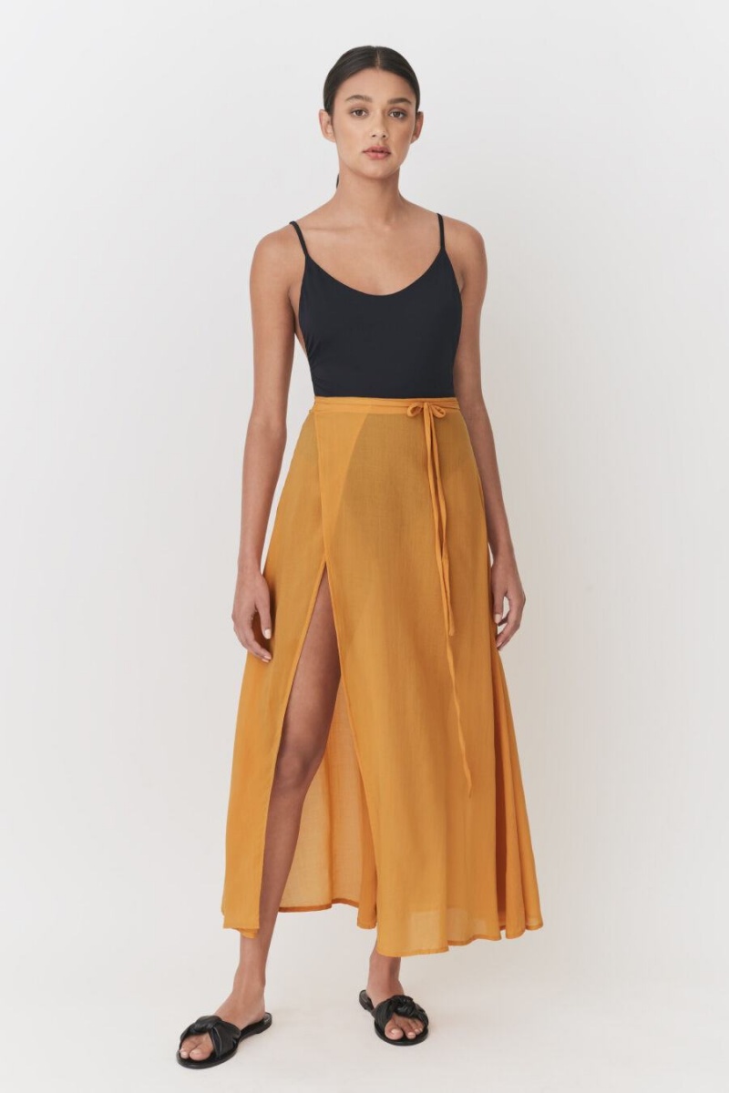 Falda Cuyana Wrap Maxi Cover Up Mujer Amarillo | XNK6449PM