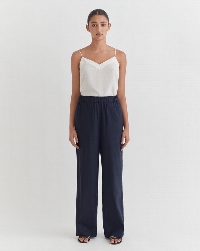 Pantalon Cuyana Linen Wide Leg Mujer Azul Marino | KSO5966FF