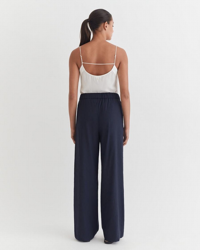 Pantalon Cuyana Linen Wide Leg Mujer Azul Marino | KSO5966FF