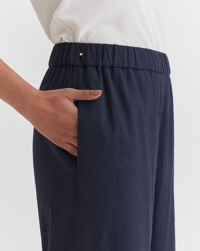 Pantalon Cuyana Linen Wide Leg Mujer Azul Marino | KSO5966FF