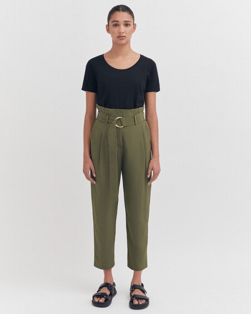 Pantalon Cuyana Silk Paperbag Mujer Verde Oscuro | GAZ1558XC