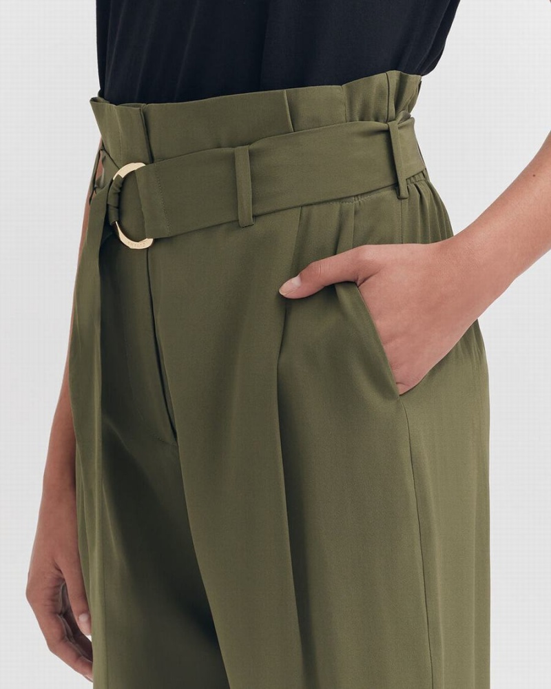 Pantalon Cuyana Silk Paperbag Mujer Verde Oscuro | GAZ1558XC