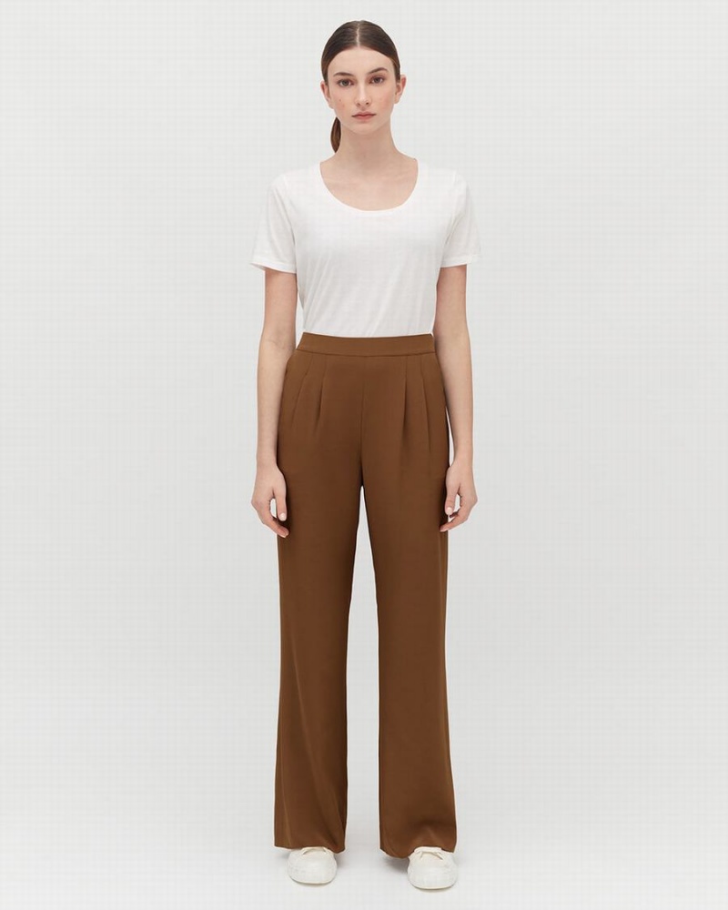 Pantalon Cuyana Silk Wide-Leg Mujer Marrones Oscuro | GSU2793IG