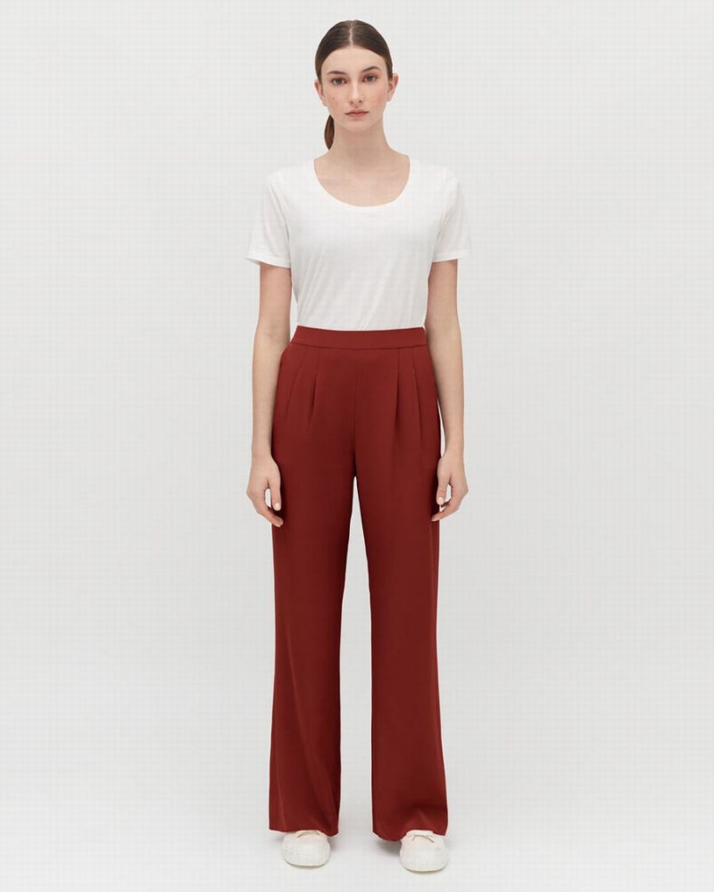 Pantalon Cuyana Silk Wide-Leg Mujer Rojas Oscuro | XUT9821VO