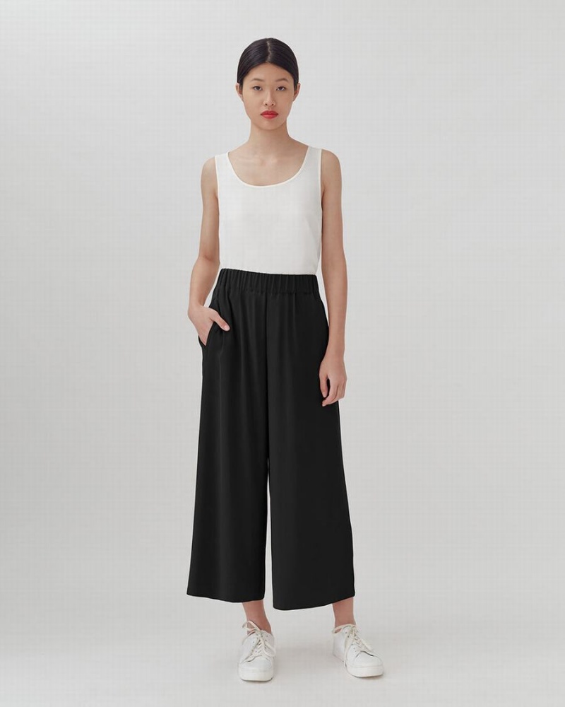 Pantalon Cuyana Washable Silk Wide-Leg Cropped Mujer Negras | YOJ1373DG