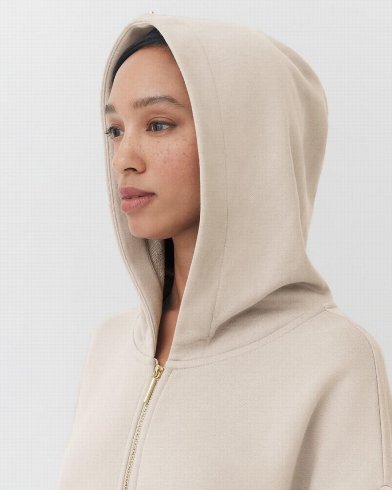 Sudadera con Capucha Cuyana Terry Zip Front Mujer Creme Blancas | MVG8199DM