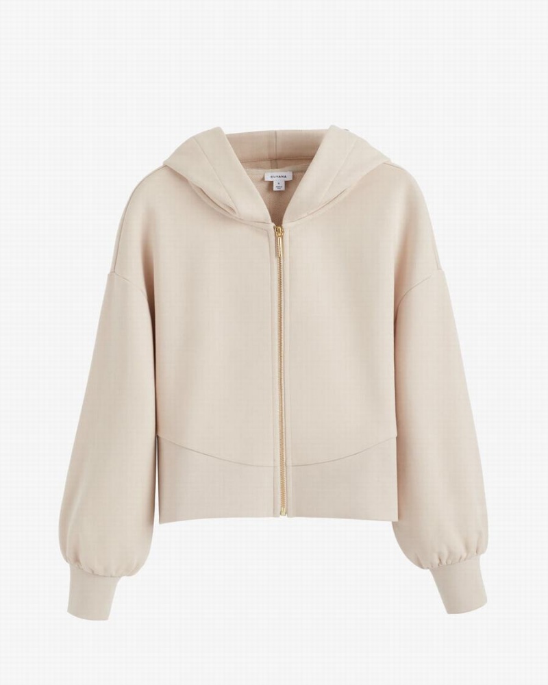 Sudadera con Capucha Cuyana Terry Zip Front Mujer Creme Blancas | MVG8199DM