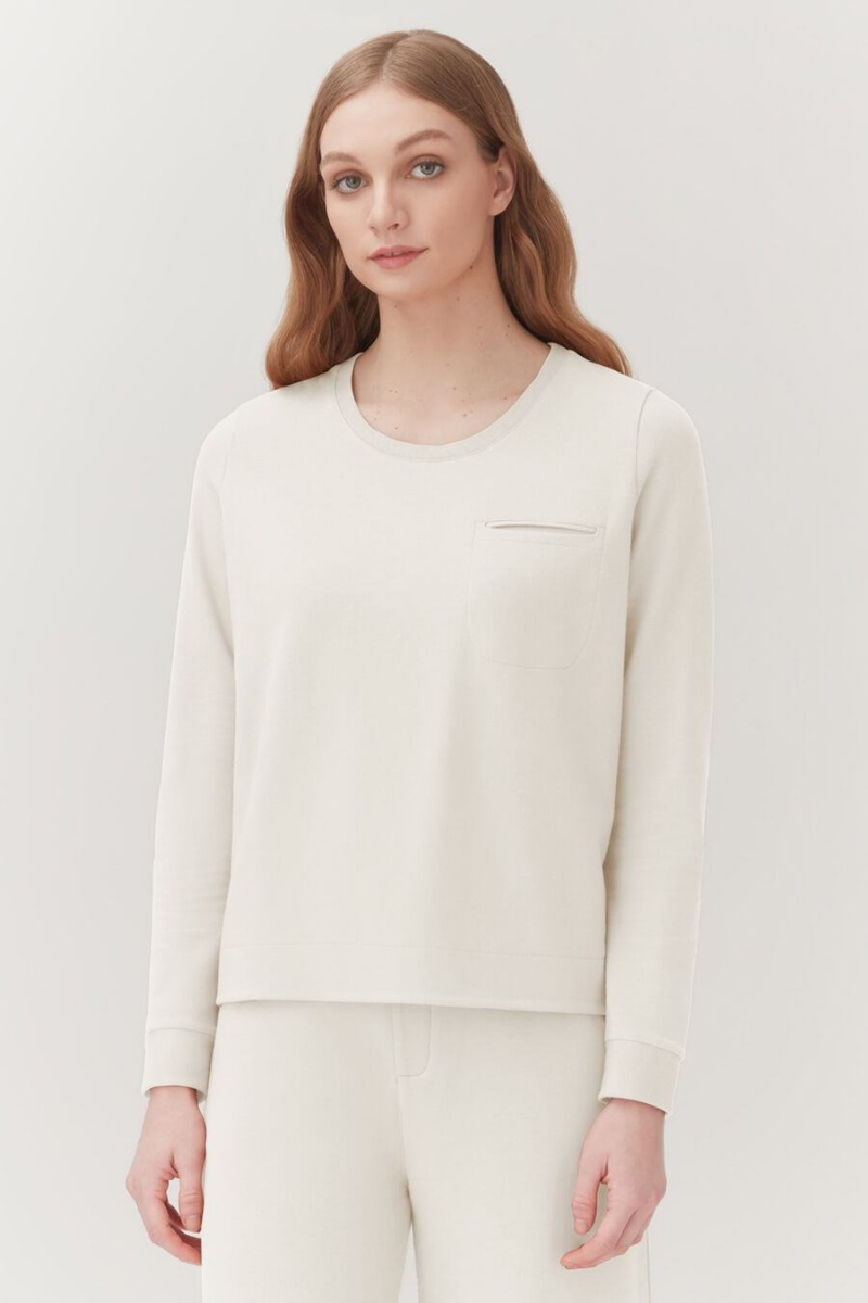 Sudaderas Cuyana French Terry Pleat-Back Mujer Blancas | UBR8021BQ