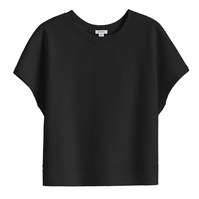 Sudaderas Cuyana French Terry Short Sleeve Mujer Negras | AUY5754MS