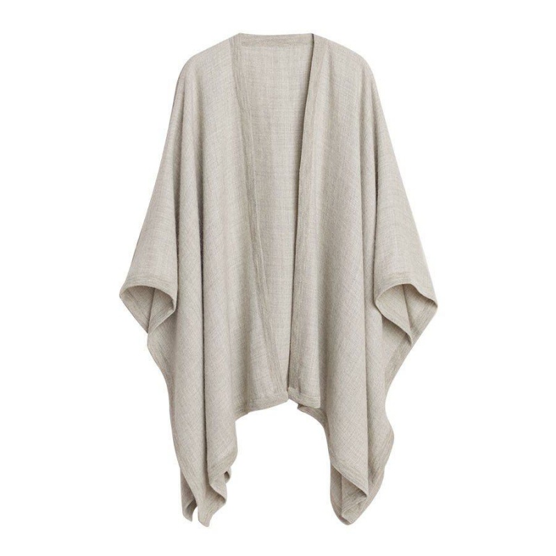 Suéteres Cuyana Baby Alpaca Square Edge Cape Mujer Gris Claro | LWM6415DY