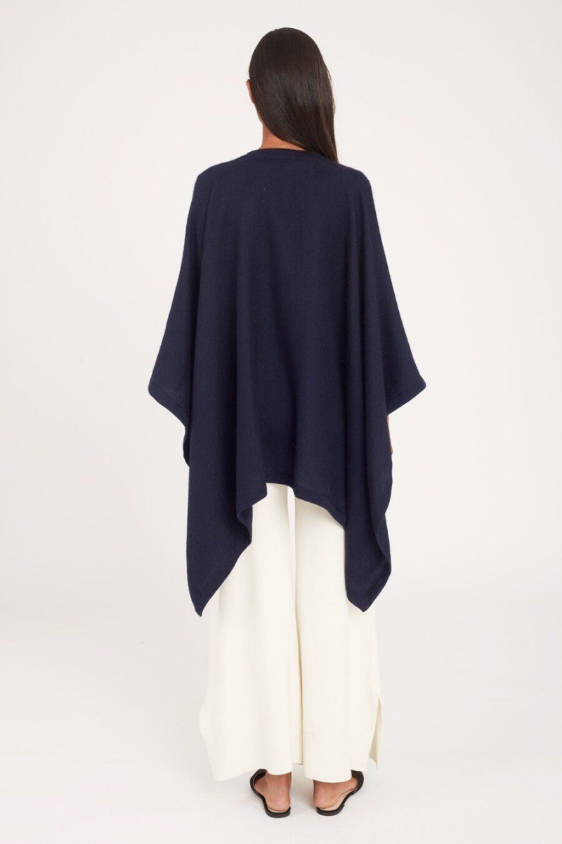 Suéteres Cuyana Baby Alpaca Square Edge Cape Mujer Azul Marino | MOZ527NA