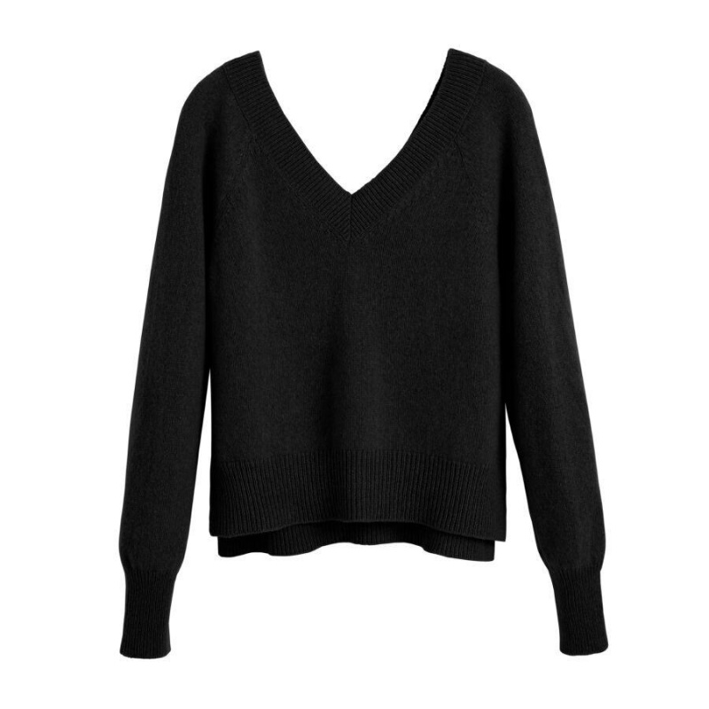 Suéteres Cuyana Recycled Cashmere Deep V-Neck Mujer Negras | OEP5526PV