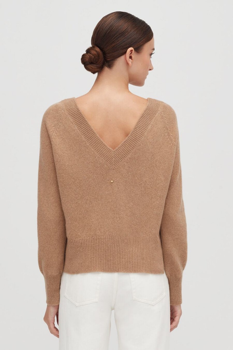 Suéteres Cuyana Recycled Cashmere Deep V-Neck Mujer Marrones | NUW9278SM