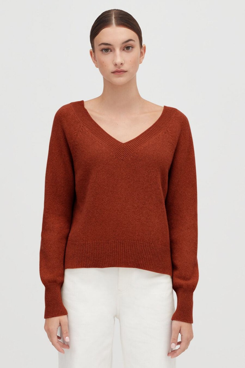 Suéteres Cuyana Recycled Cashmere Deep V-Neck Mujer Naranjas | JTO2639DQ