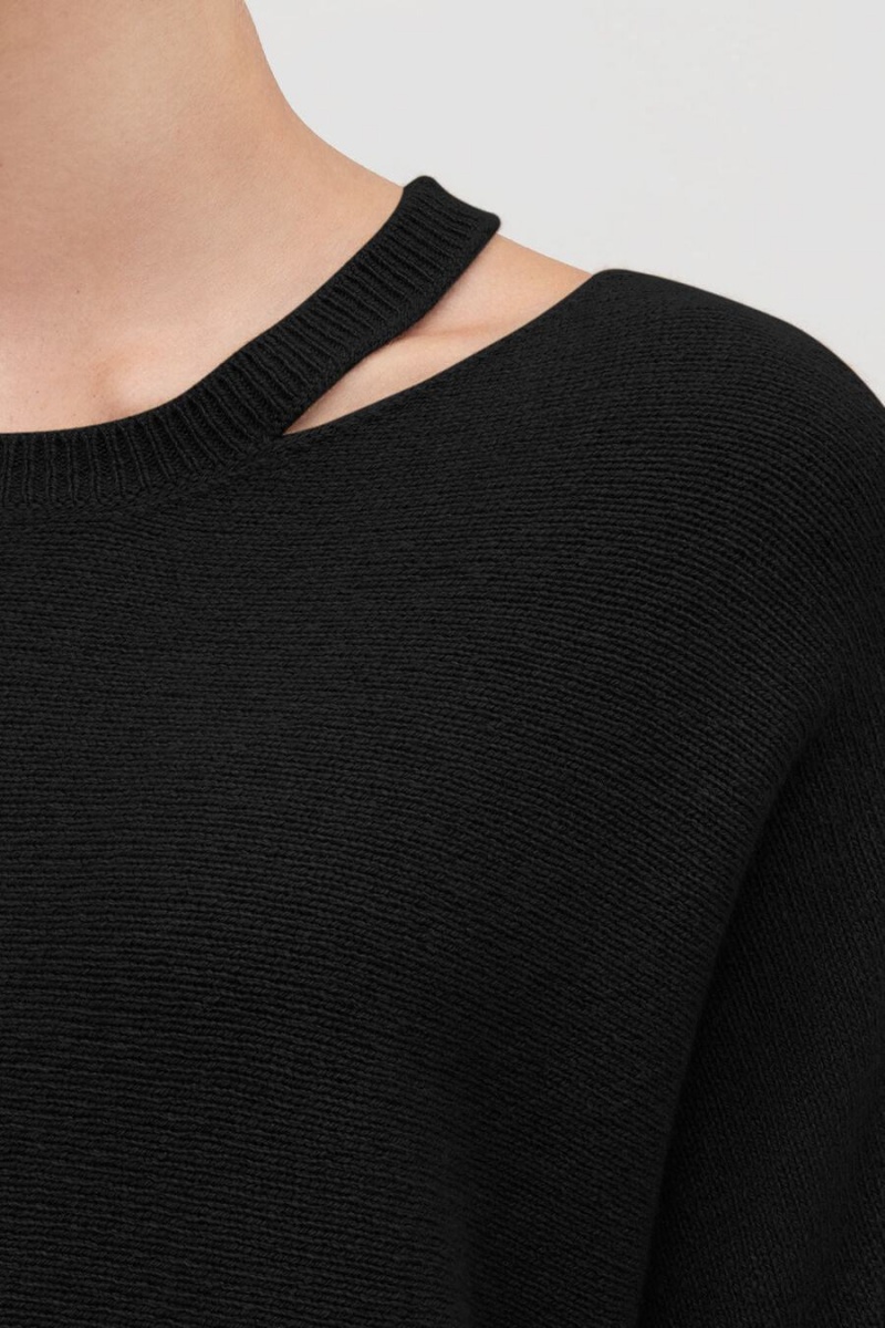 Suéteres Cuyana Recycled Cashmere Split-Neck Mujer Negras | XVC5030UX