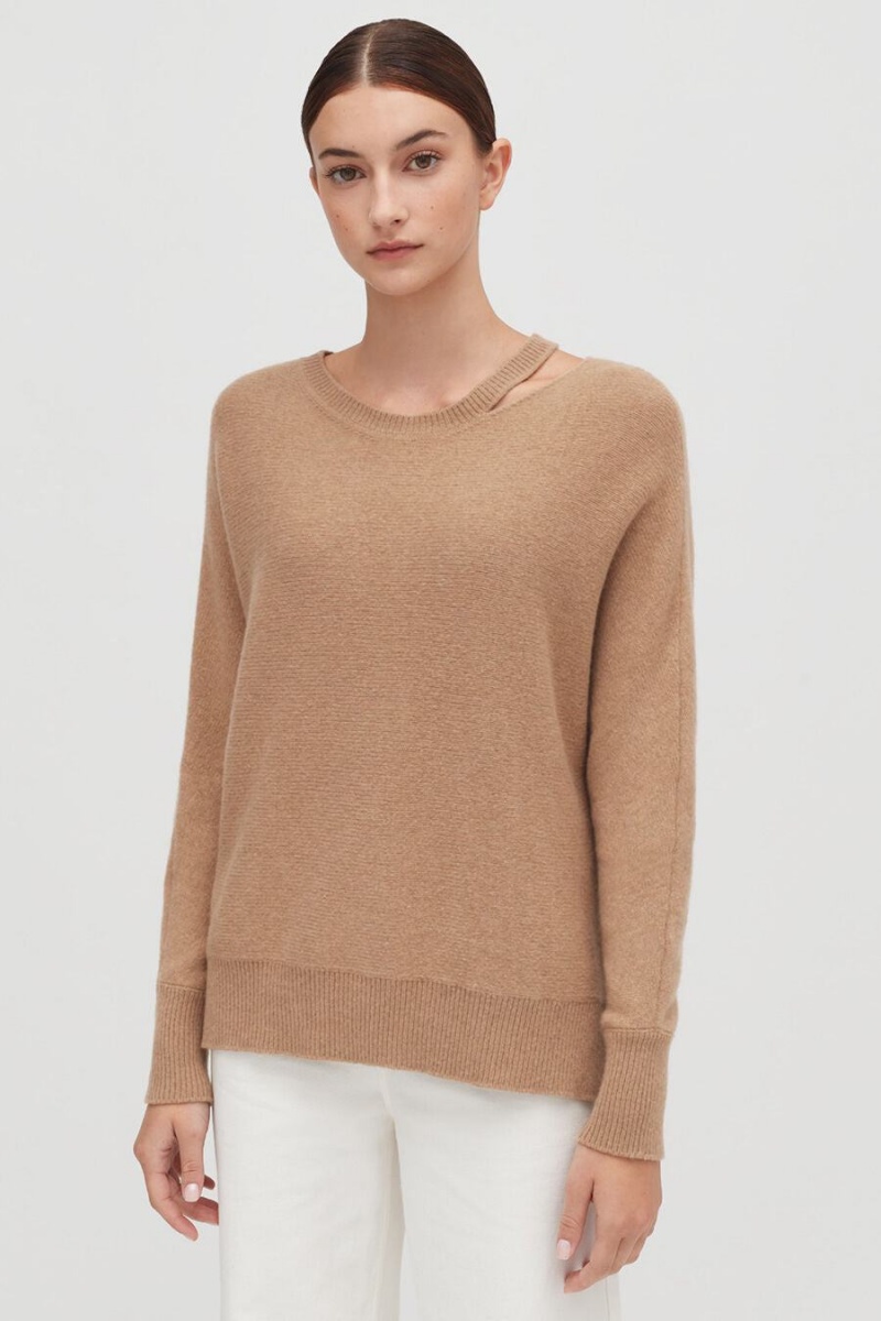 Suéteres Cuyana Recycled Cashmere Split-Neck Mujer Marrones | PGQ229NI