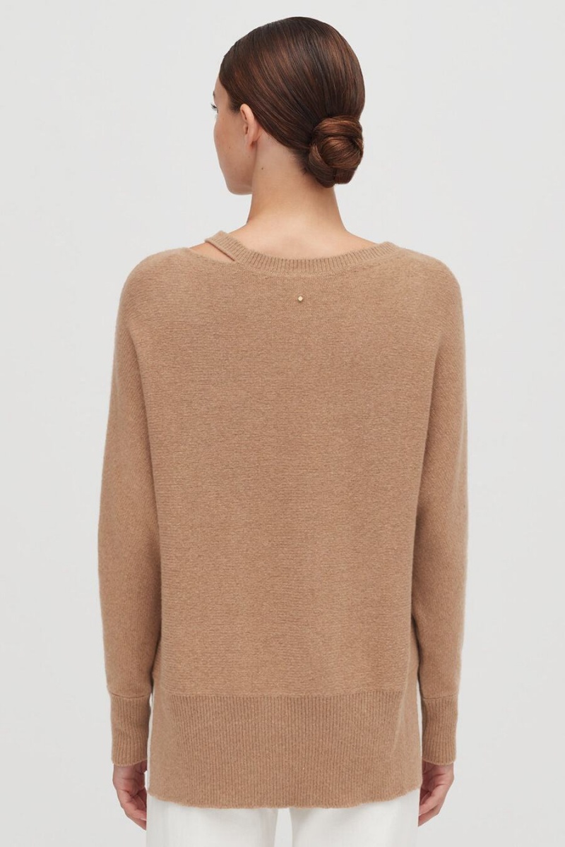 Suéteres Cuyana Recycled Cashmere Split-Neck Mujer Marrones | PGQ229NI