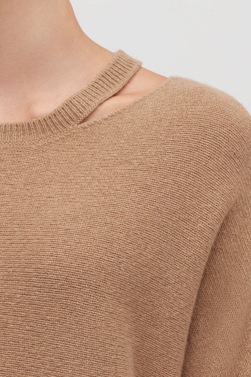 Suéteres Cuyana Recycled Cashmere Split-Neck Mujer Marrones | PGQ229NI