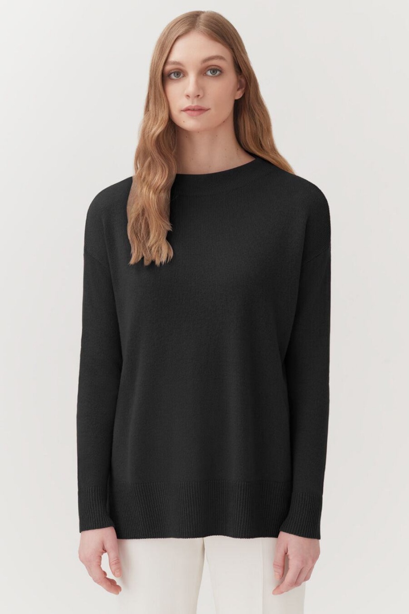 Suéteres Cuyana Single-Origin Cashmere Funnel Neck Mujer Negras | TXA7097RV