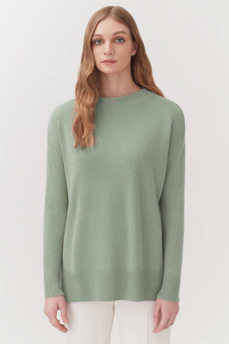 Suéteres Cuyana Single-Origin Cashmere Funnel Neck Mujer Verde | YNM7824FS