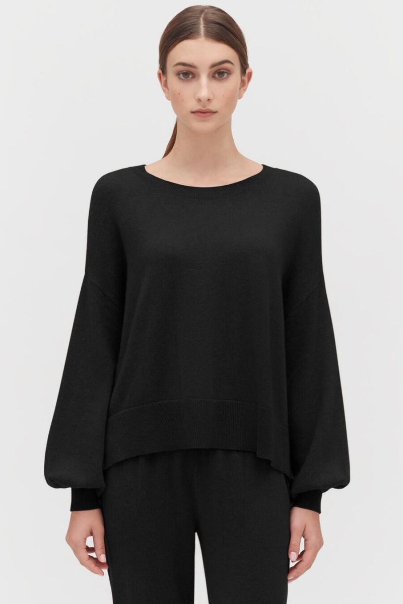 Suéteres Cuyana Single-Origin Cashmere Open Side Mujer Negras | XRL3054SH