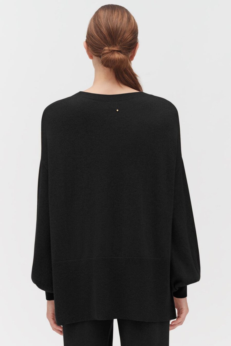 Suéteres Cuyana Single-Origin Cashmere Open Side Mujer Negras | XRL3054SH