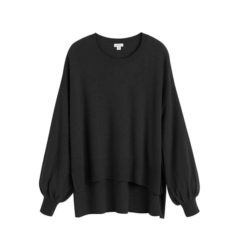 Suéteres Cuyana Single-Origin Cashmere Open Side Mujer Negras | XRL3054SH