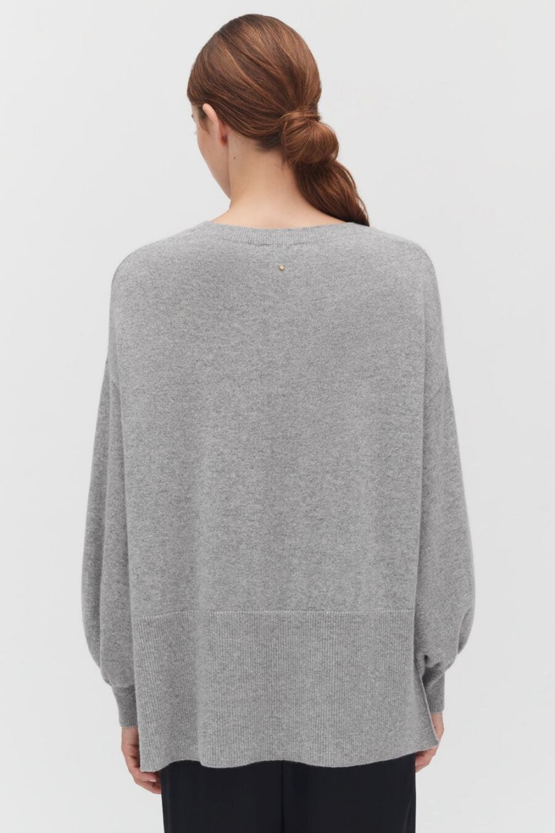 Suéteres Cuyana Single-Origin Cashmere Open Side Mujer Gris Claro | NNG9354OA