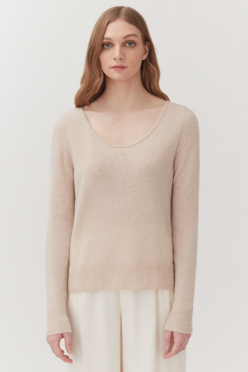 Suéteres Cuyana Single-Origin Cashmere Scoop Neck Mujer Beige | YDZ836OV