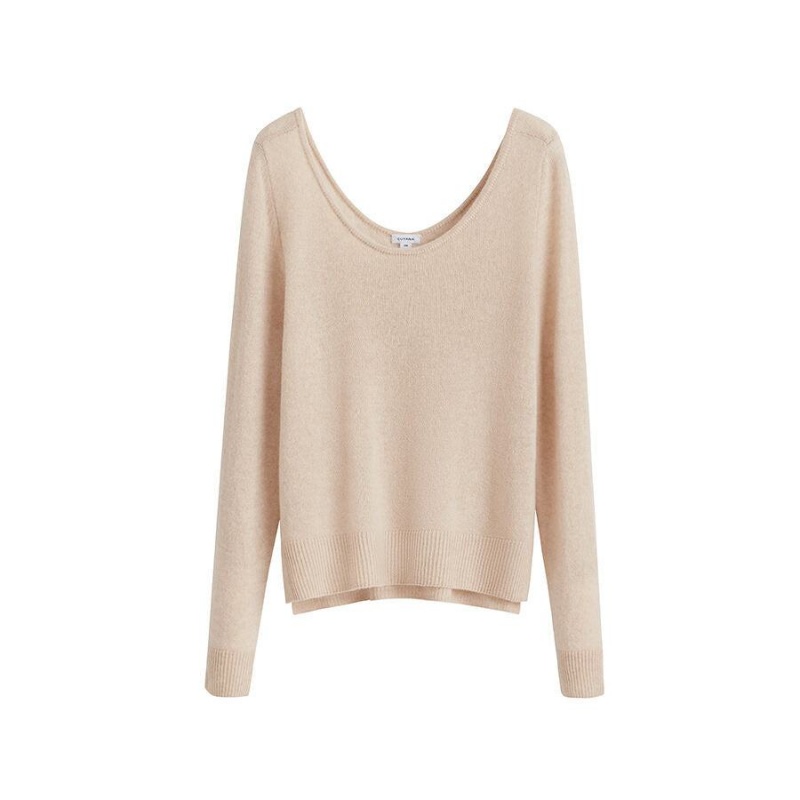 Suéteres Cuyana Single-Origin Cashmere Scoop Neck Mujer Beige | YDZ836OV