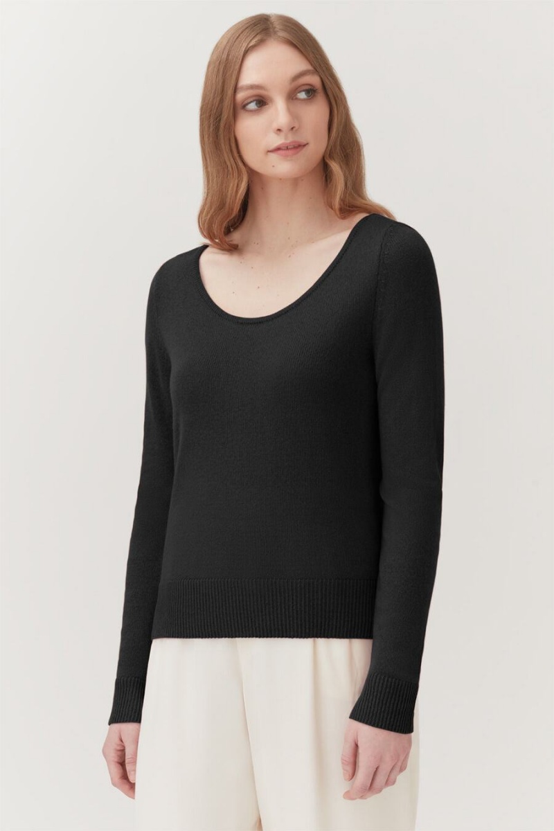 Suéteres Cuyana Single-Origin Cashmere Scoop Neck Mujer Negras | CCJ2144SH