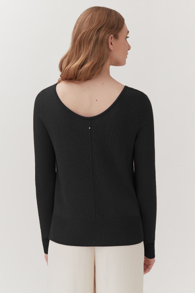 Suéteres Cuyana Single-Origin Cashmere Scoop Neck Mujer Negras | CCJ2144SH