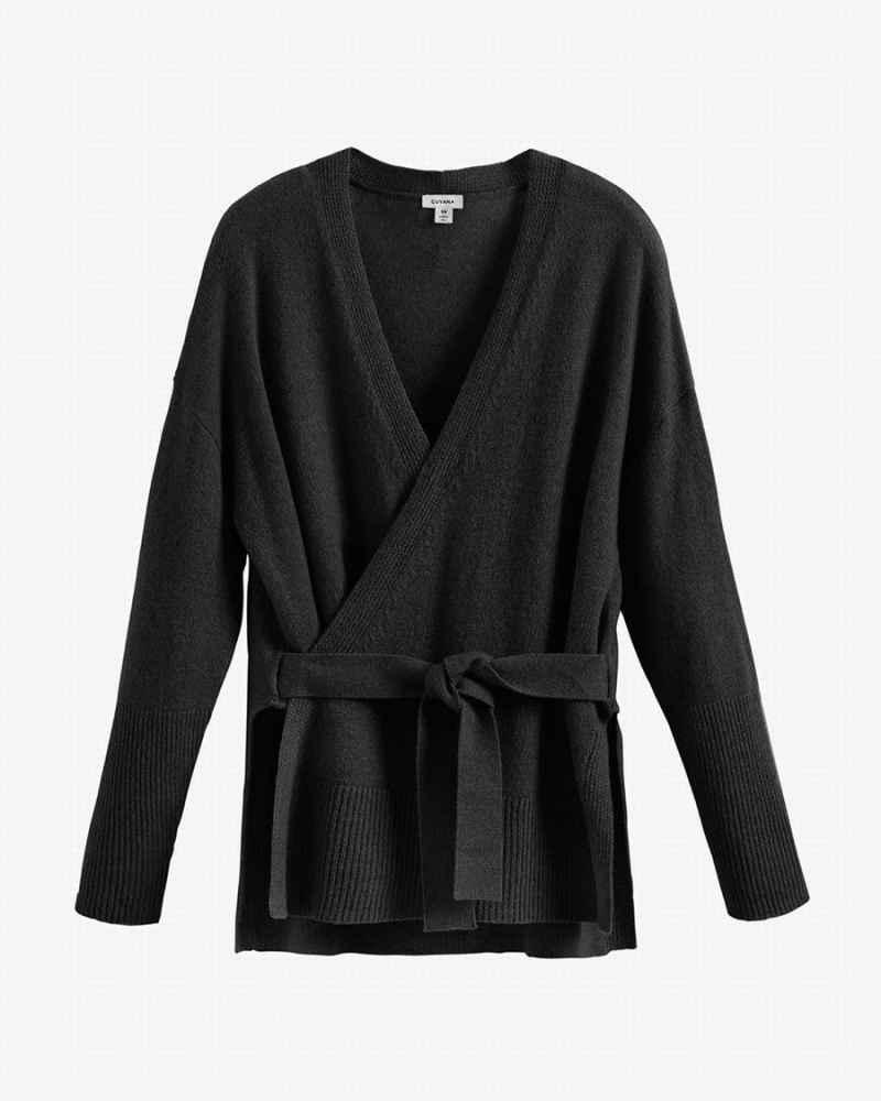 Suéteres Cuyana Single Origin Cashmere Wrap Mujer Negras | FAR5088XP