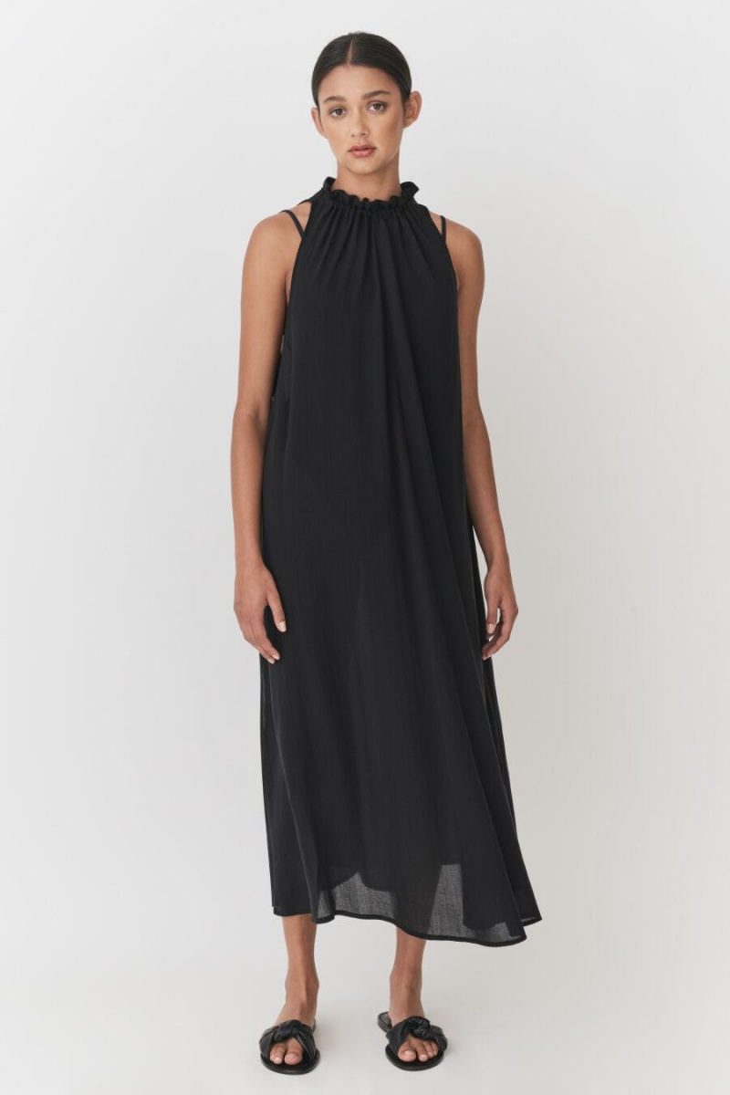 Vestido Cuyana Gathered-Neck Maxi Cover Up Mujer Negras | ABF9382HG