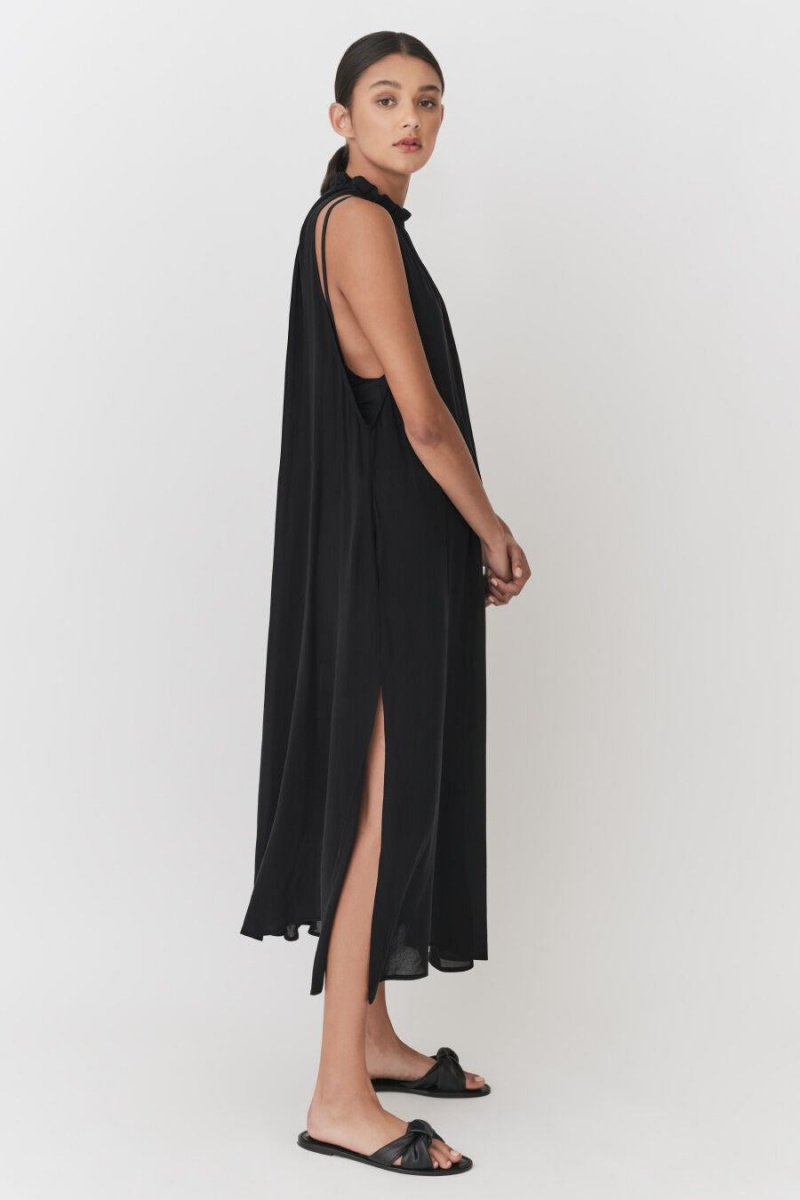 Vestido Cuyana Gathered-Neck Maxi Cover Up Mujer Negras | ABF9382HG