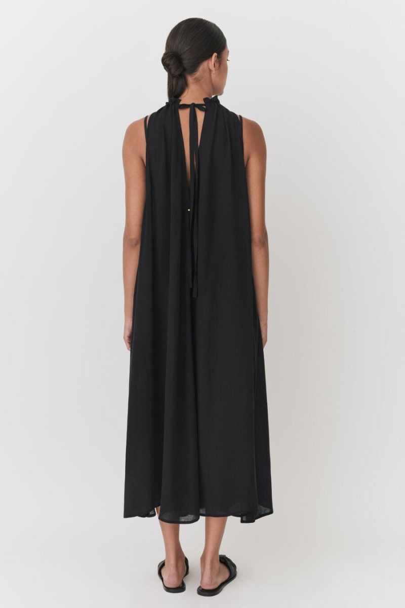 Vestido Cuyana Gathered-Neck Maxi Cover Up Mujer Negras | ABF9382HG