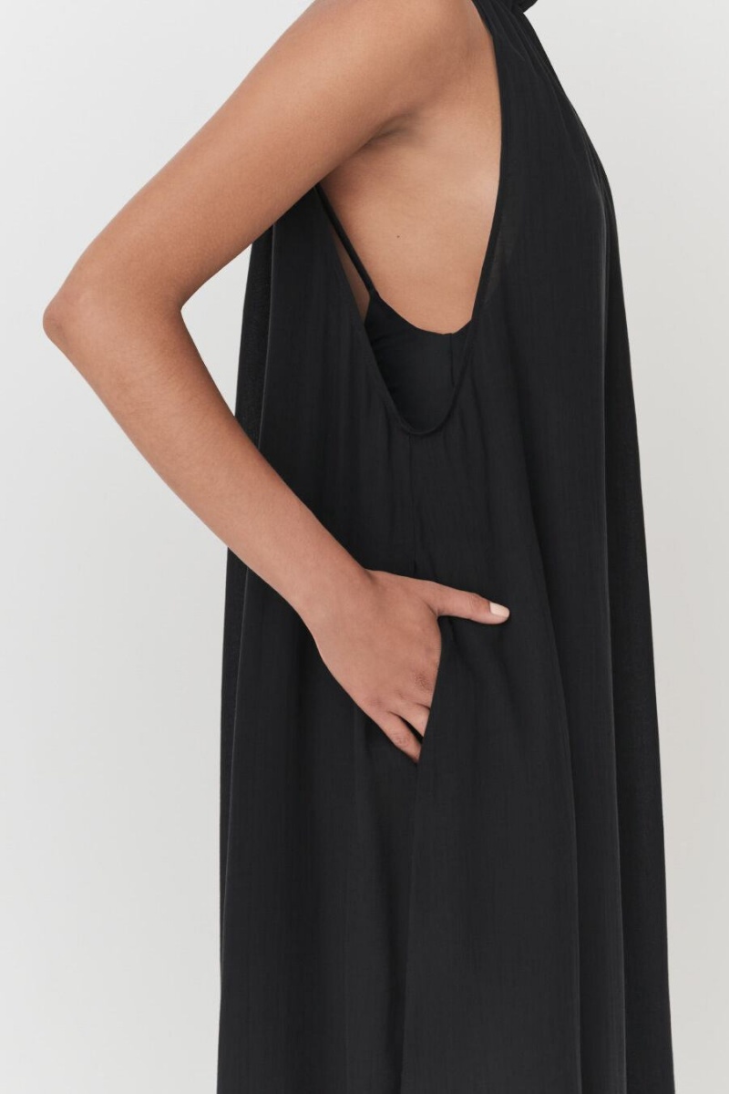 Vestido Cuyana Gathered-Neck Maxi Cover Up Mujer Negras | ABF9382HG